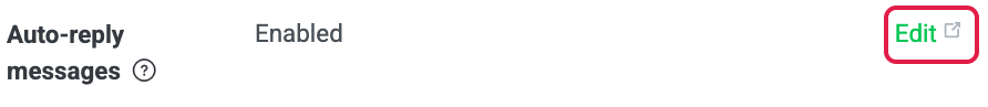 The Auto-reply messages row on the Messaging API tab, with its Edit link highlighted